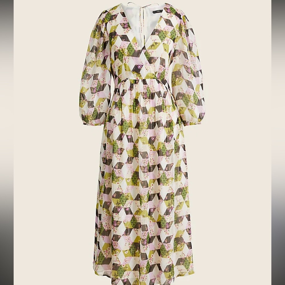 J.Crew: Lurex® Metallic Threads Chiffon
Midi Dress In Patchwork Print
